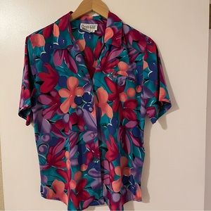 Christie & Jill Vintage '90s Silk Hawaiian Shirt - Vivid Floral, S